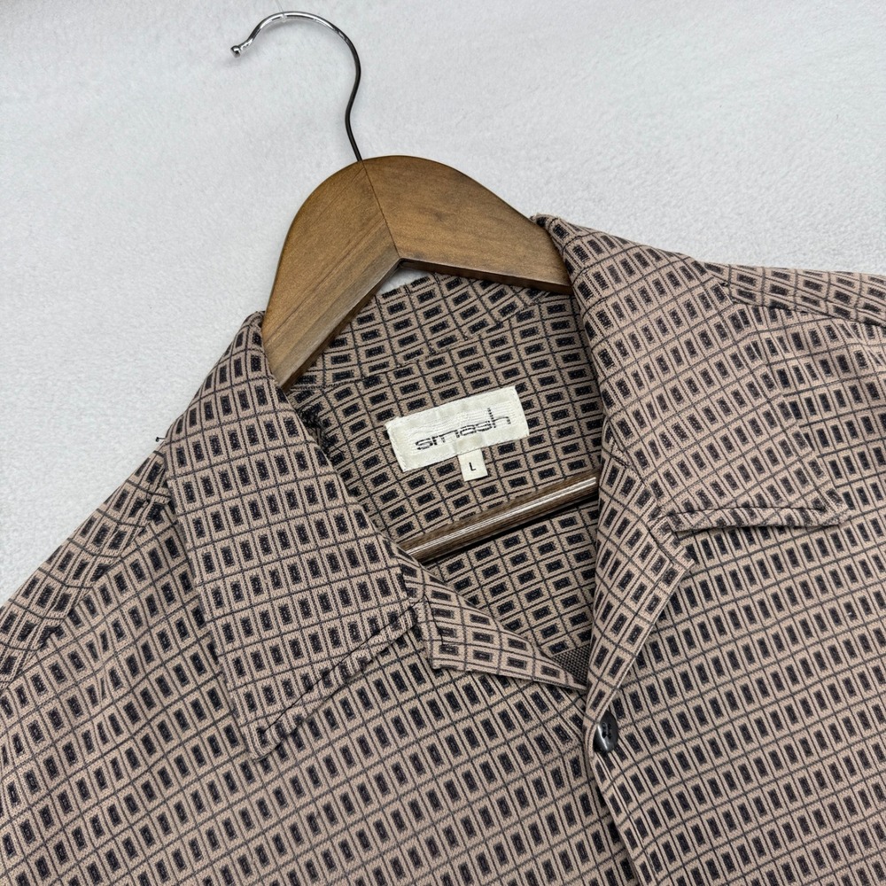 Vintage Smash Shirt Mens Large Brown Geometric Disco Rockabilly 80s 90s USA Made